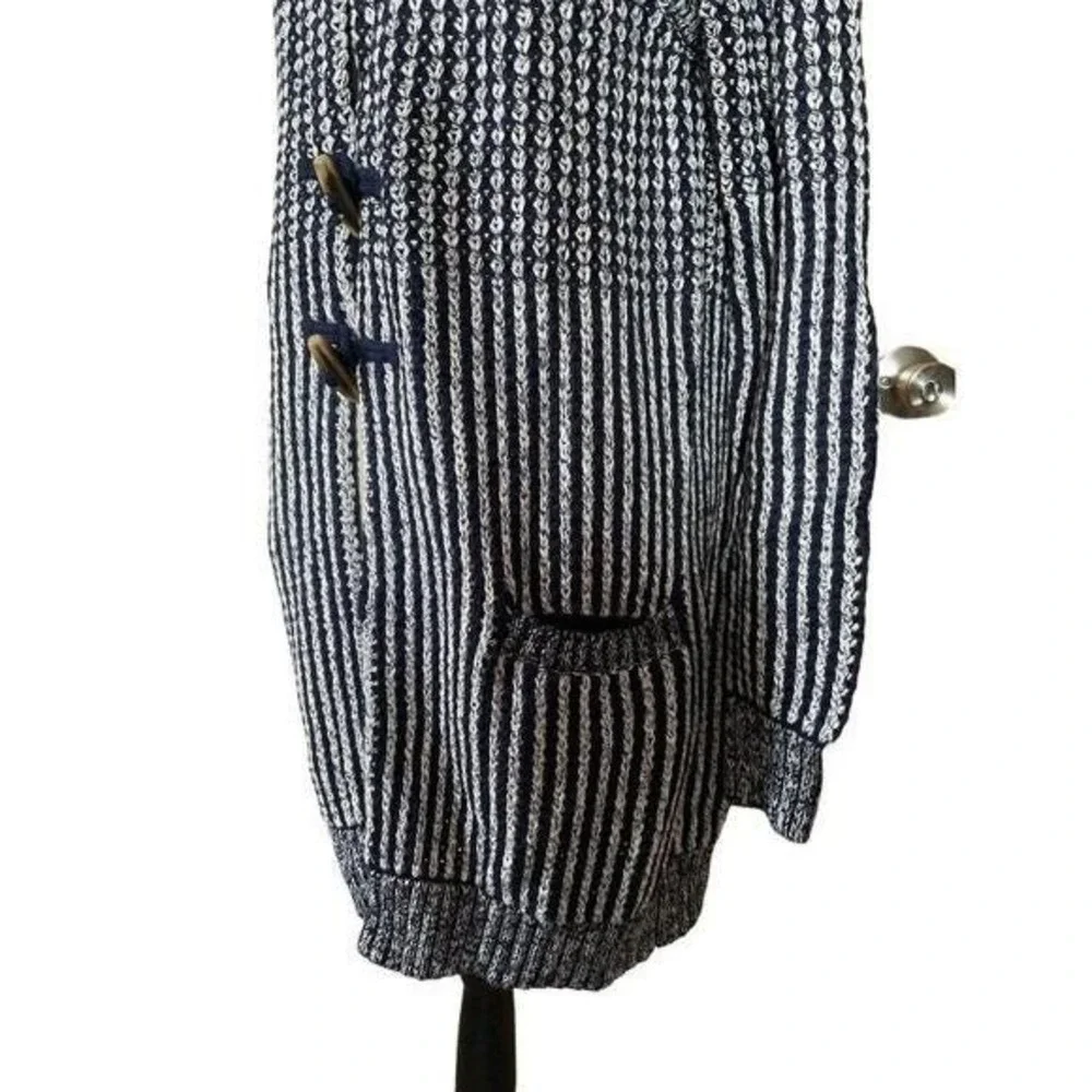 Gap knitted navy blue & white duffel faux wood buttons long cardigan women Large